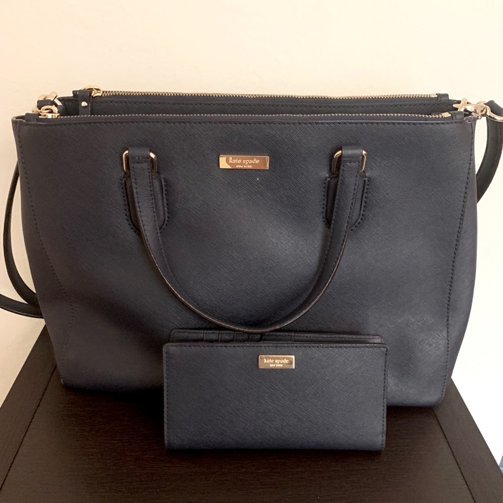 Navy blue Kate Spade handbag and matching wallet